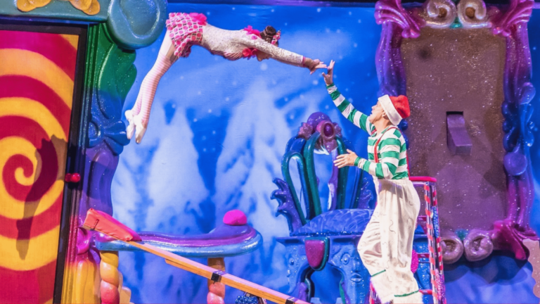 Acrobatic performers do a trick at a Christmas show